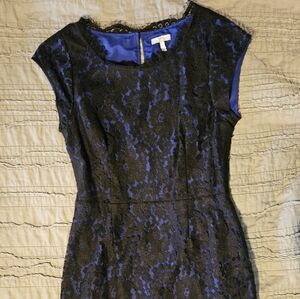 Joie Black and Purple Sheath Dress Crew Neck Midi